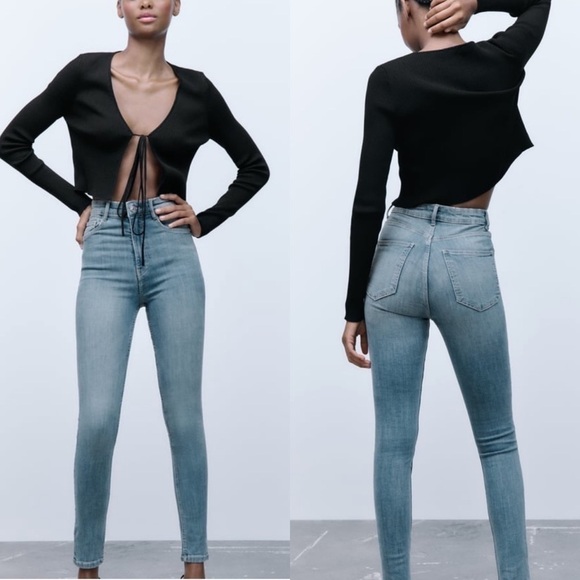 Zara‎ High Rise Scult Jean in Blue Grey Size 8 - Picture 1 of 9